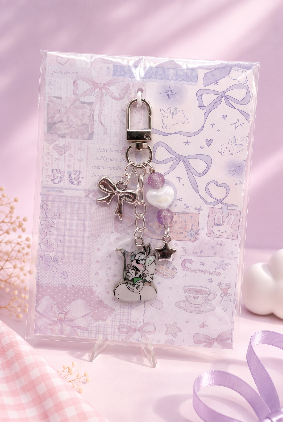 Diddl Keychain "Diddlina mit Schleife"